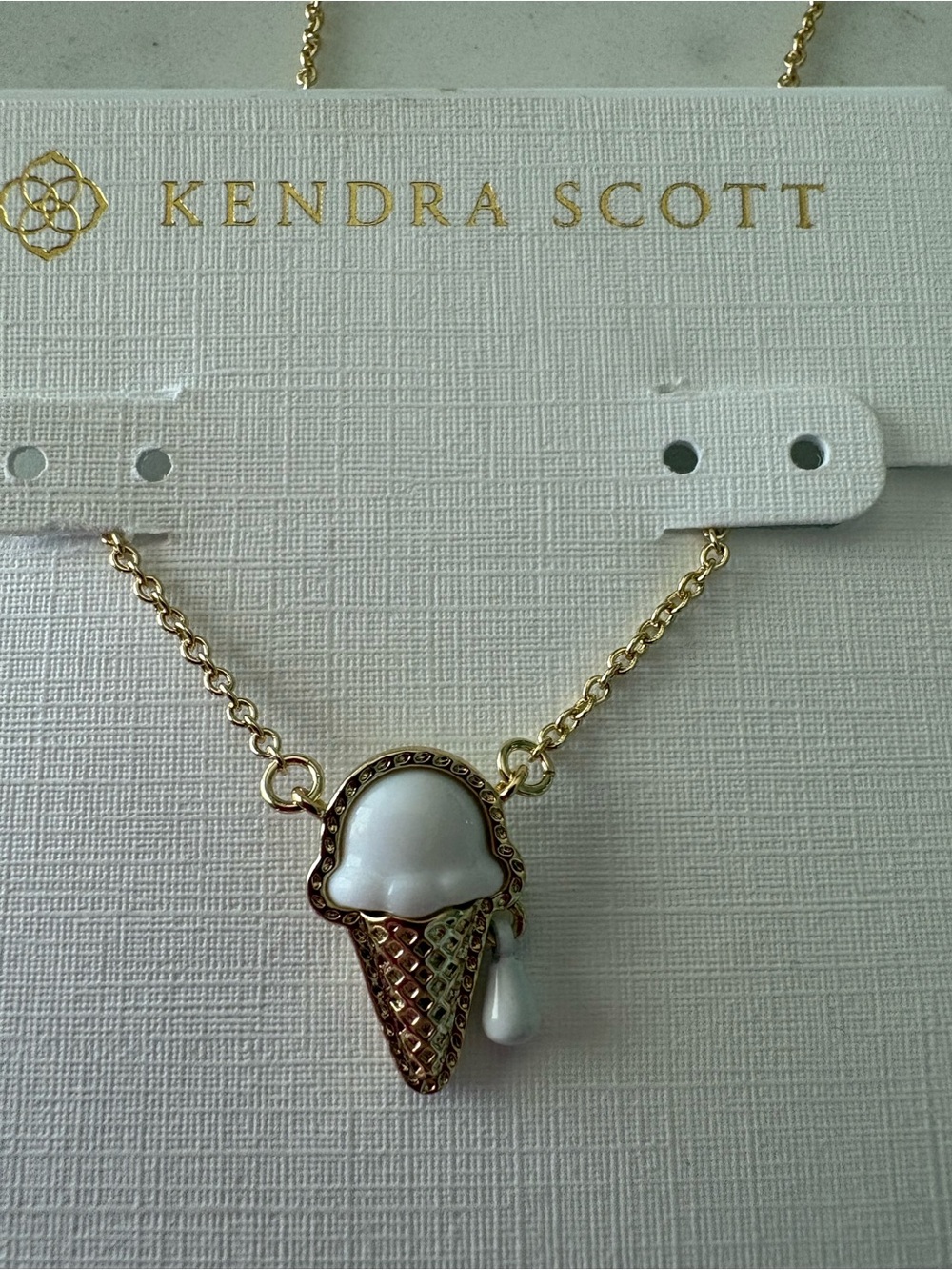 Kendra Scott Gold Necklace with White Ice Cream Cone Pendant